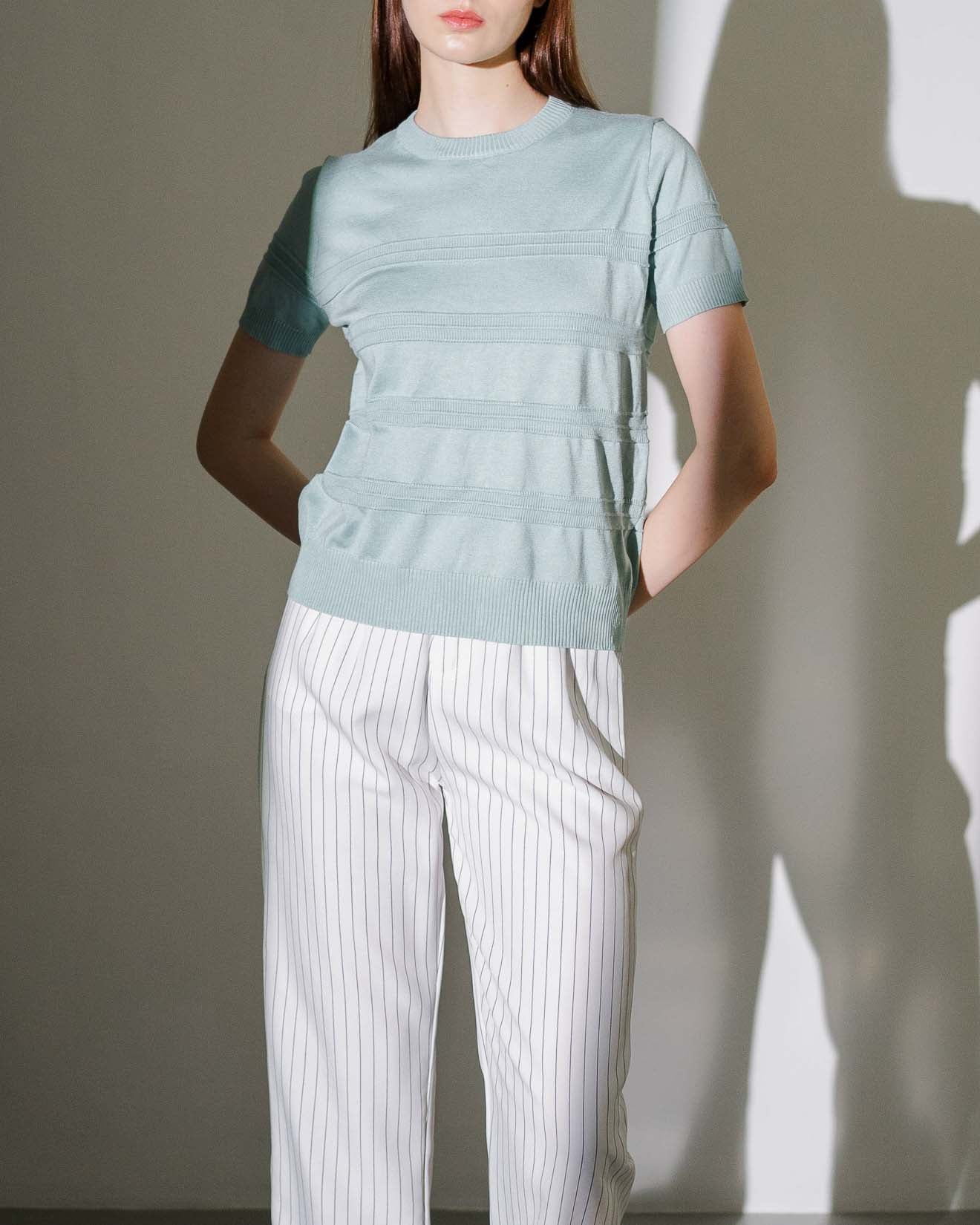 Naomi Knit Textured Blue Top – Atasan Wanita Lengan Pendek -189366