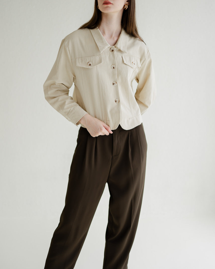 Erise Crop Long Sleeve Ivory Top - Atasan Wanita Lengan Panjang Kekinian - 189705