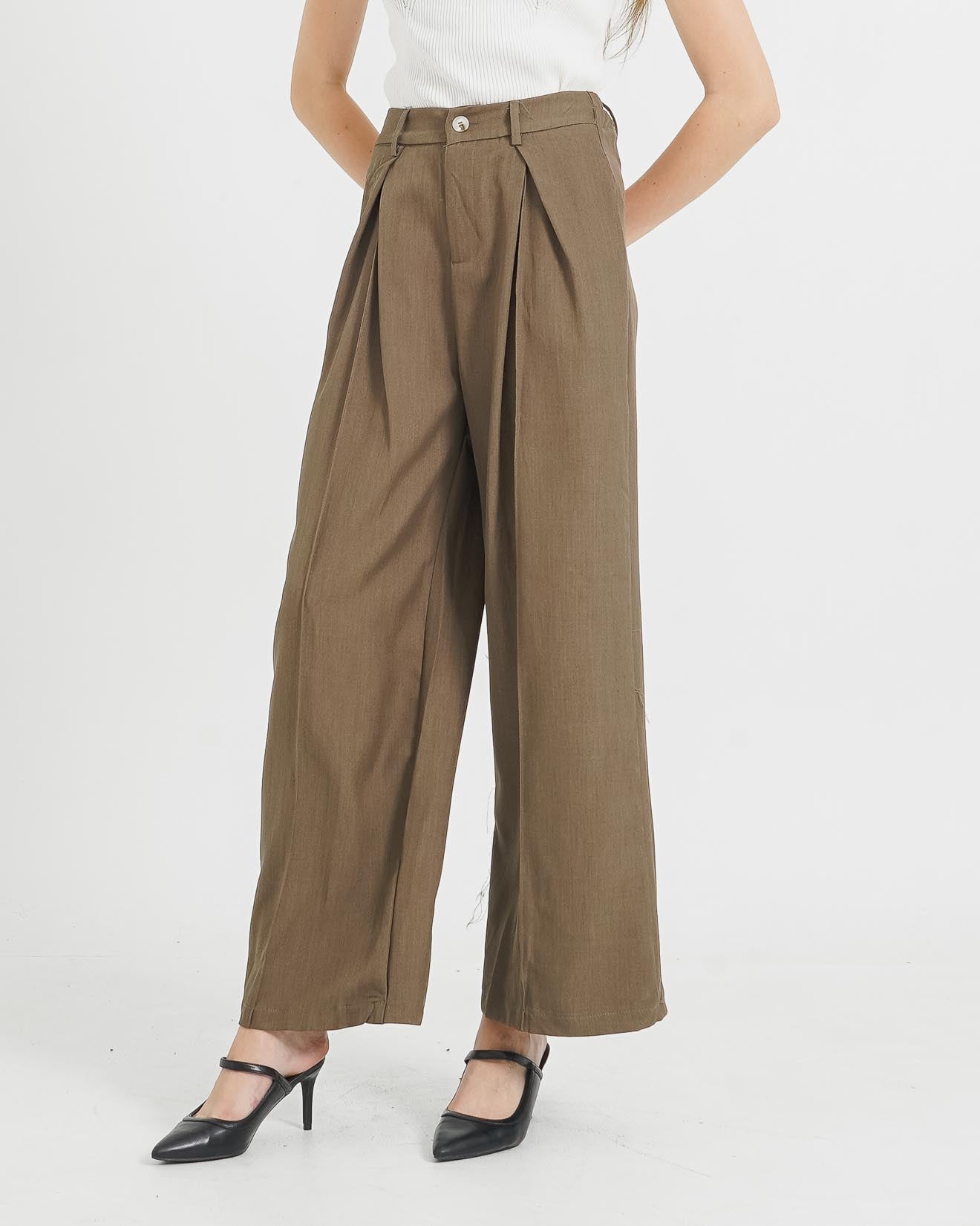 Sydney Wide Leg Brown Pants - Celana Formal Wanita - 288412