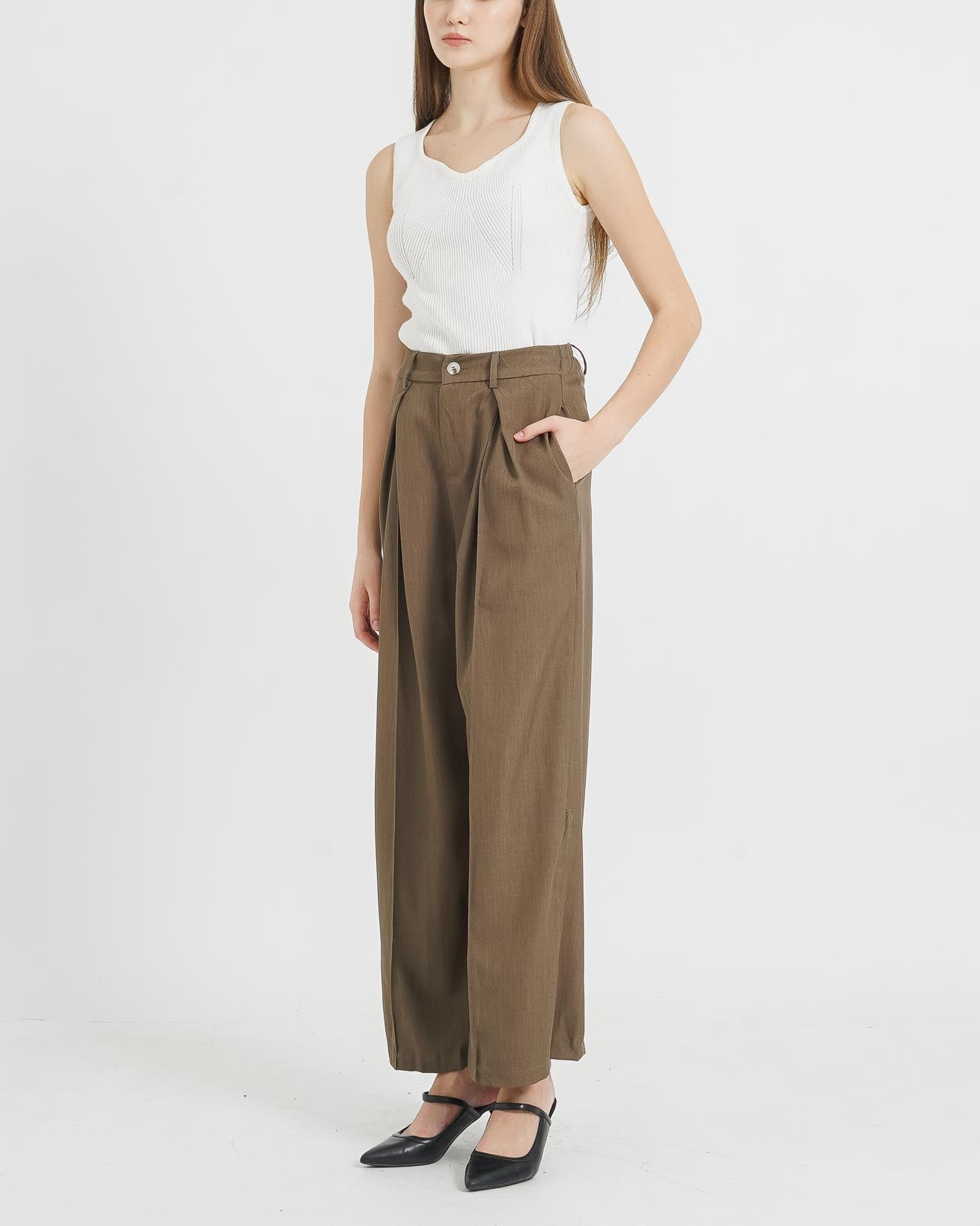 Sydney Wide Leg Brown Pants - Celana Formal Wanita - 288412