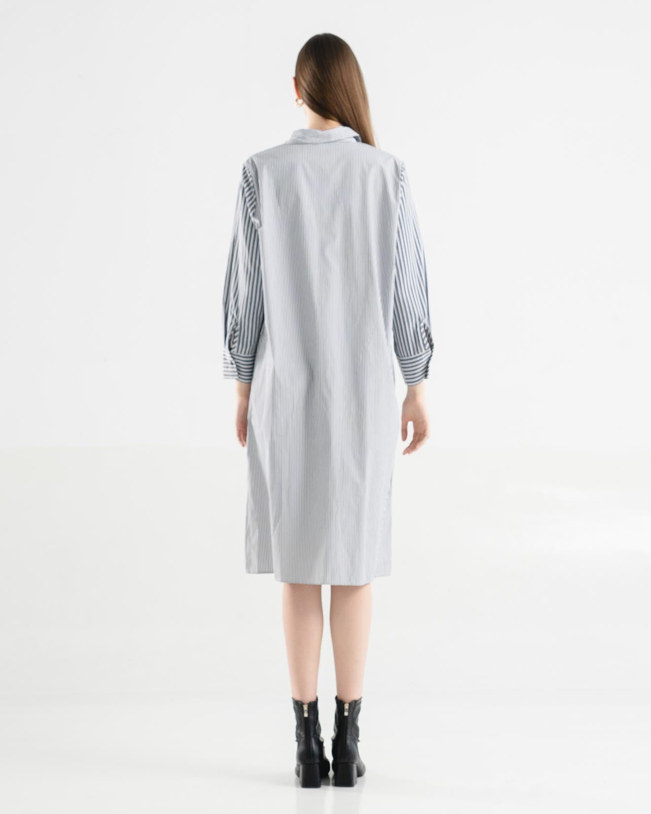 Josephine Stripped Grey Dress – Casual Gaun Wanita - 788304