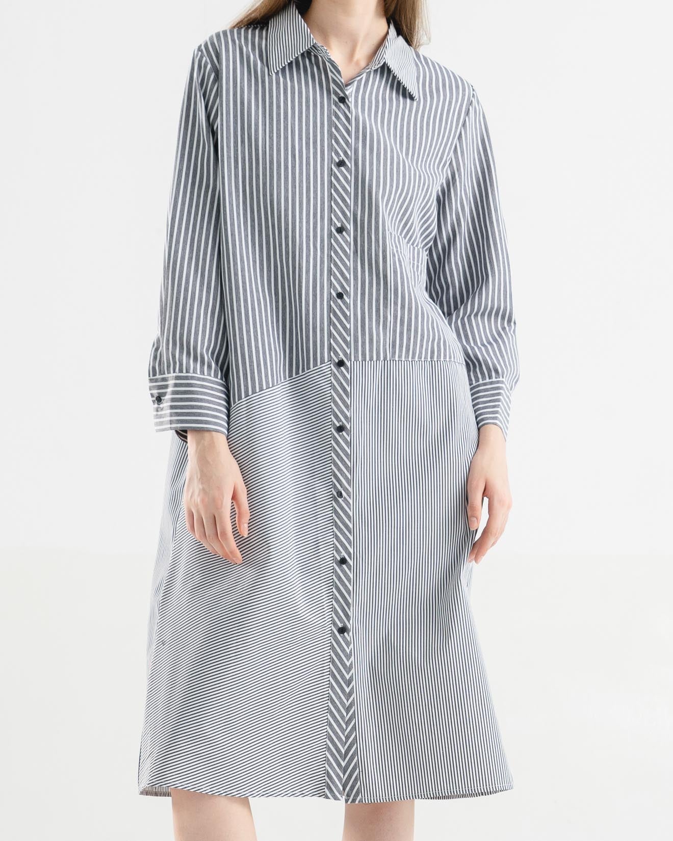 Josephine Stripped Grey Dress – Casual Gaun Wanita - 788304