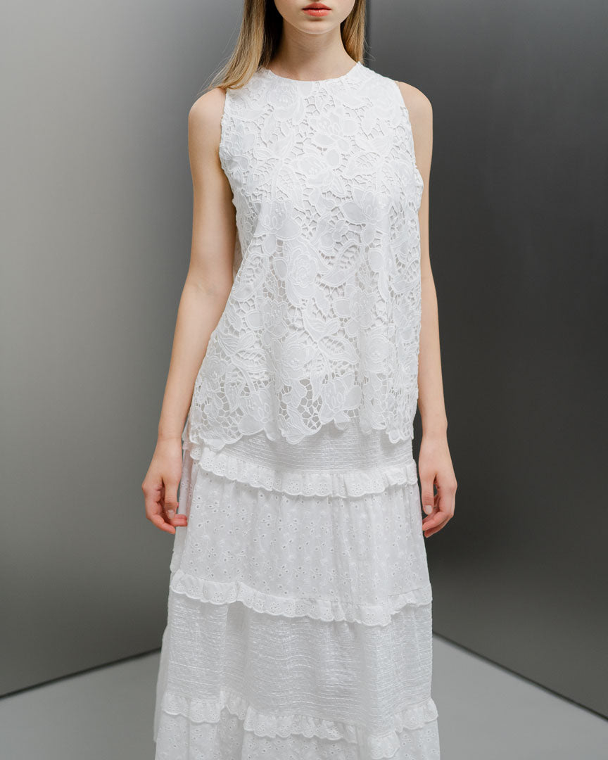 Delanie Crochet White Top – Blouse Wanita Mewah - 189928