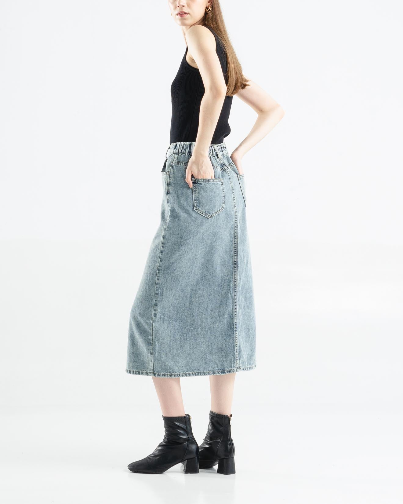 Delaney A-Line Fringe Slit Denim Skirt – Rok Wanita - 288802