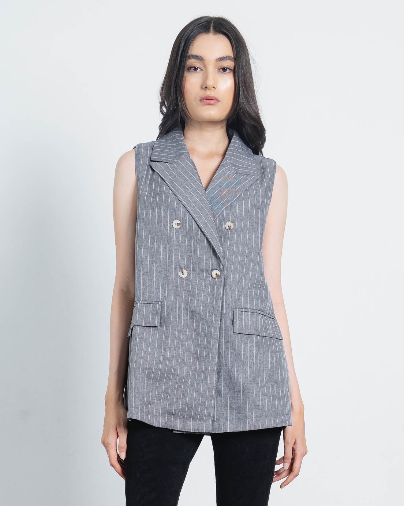 Acha Sinaga – Fraya Stripped Grey Vest – 188952