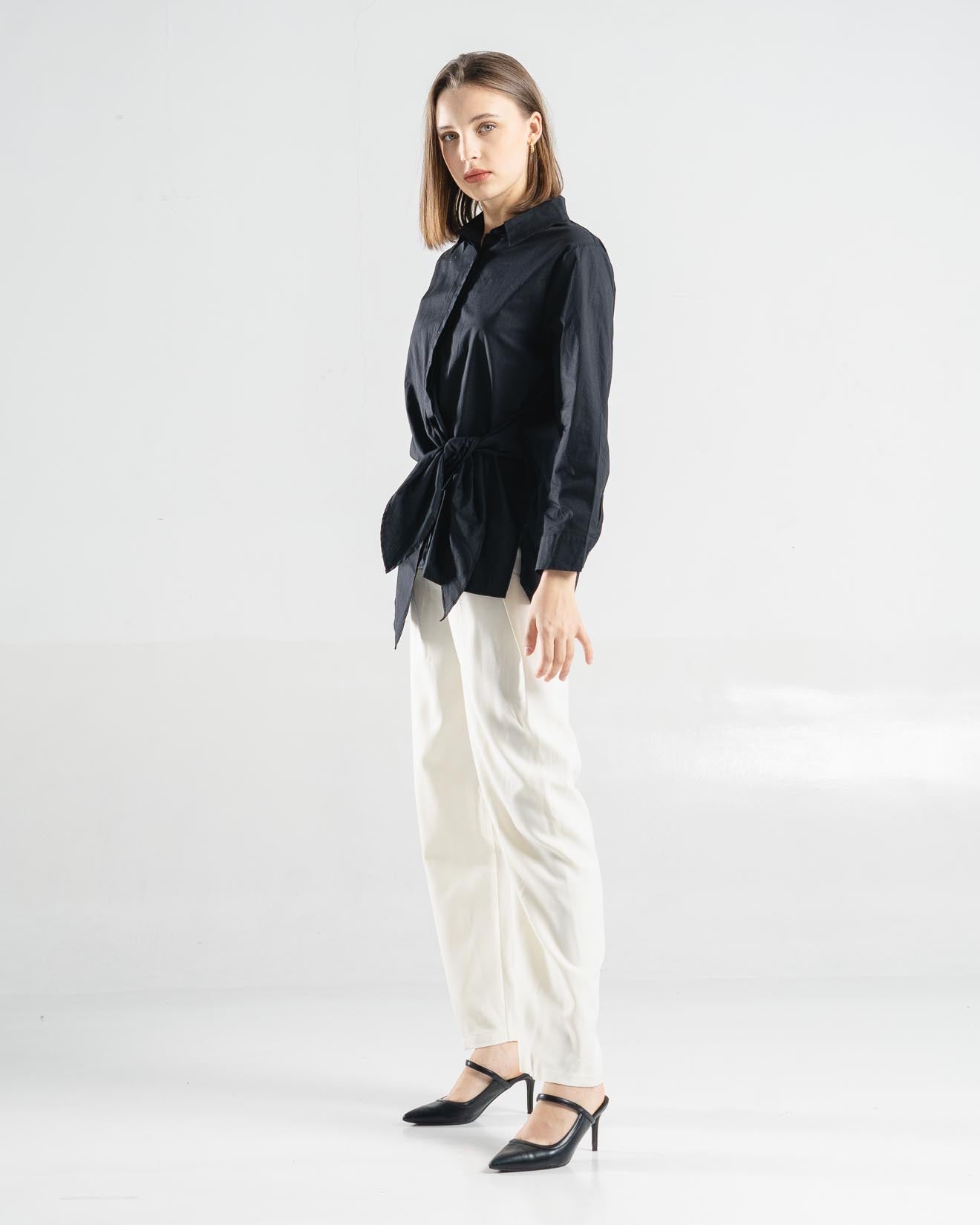 Dakota Tie Oversized Black Shirt – Kemeja Lengan Panjang - 187386