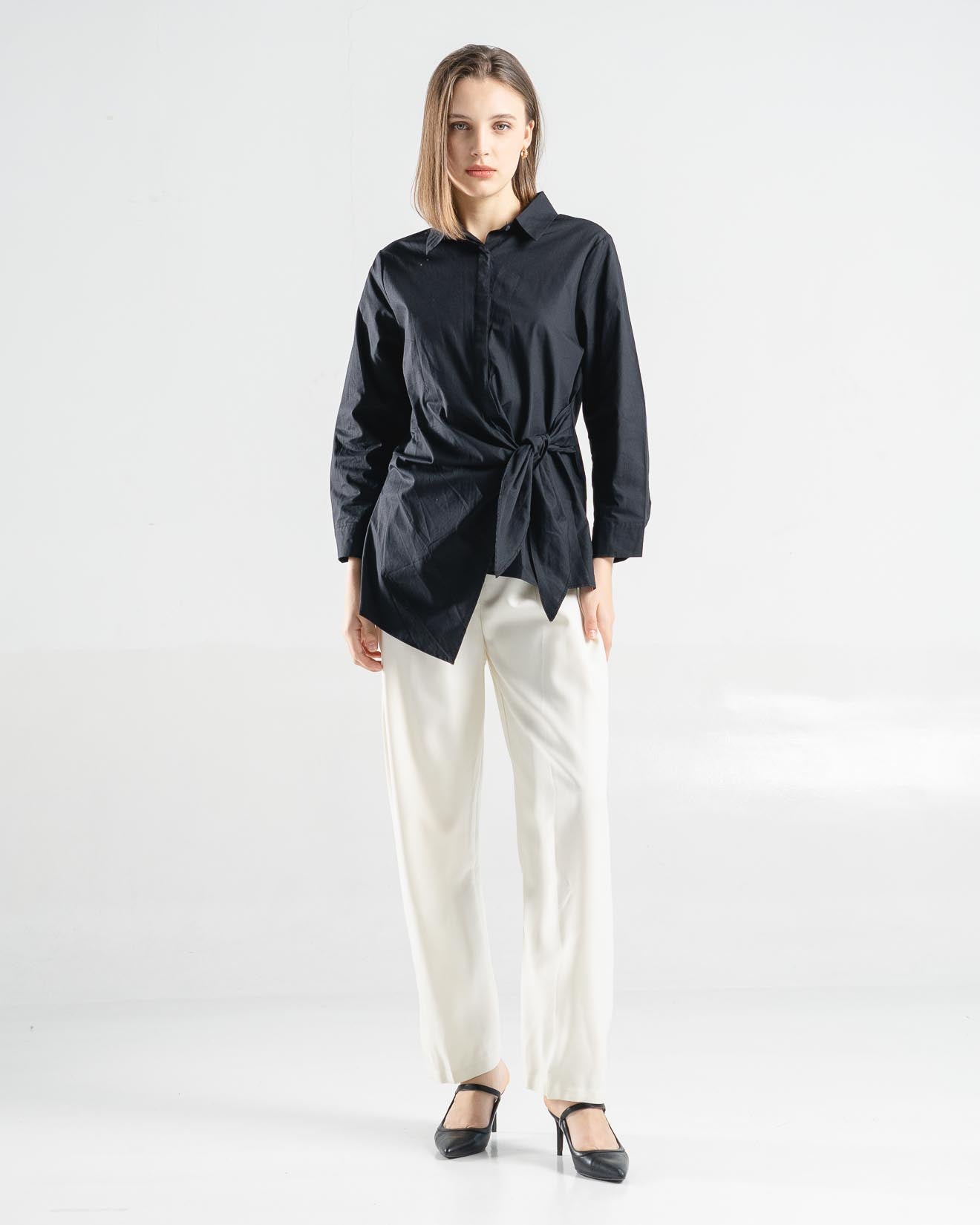 Dakota Tie Oversized Black Shirt – Kemeja Lengan Panjang - 187386