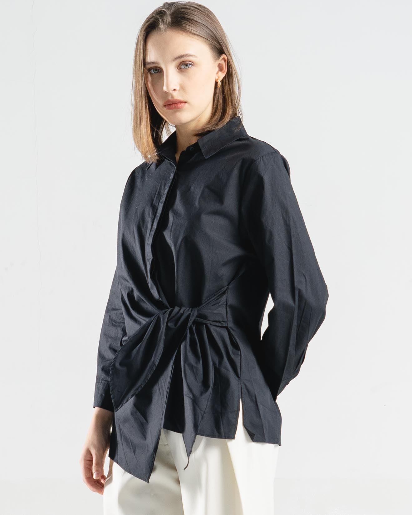 Dakota Tie Oversized Black Shirt – Kemeja Lengan Panjang - 187386