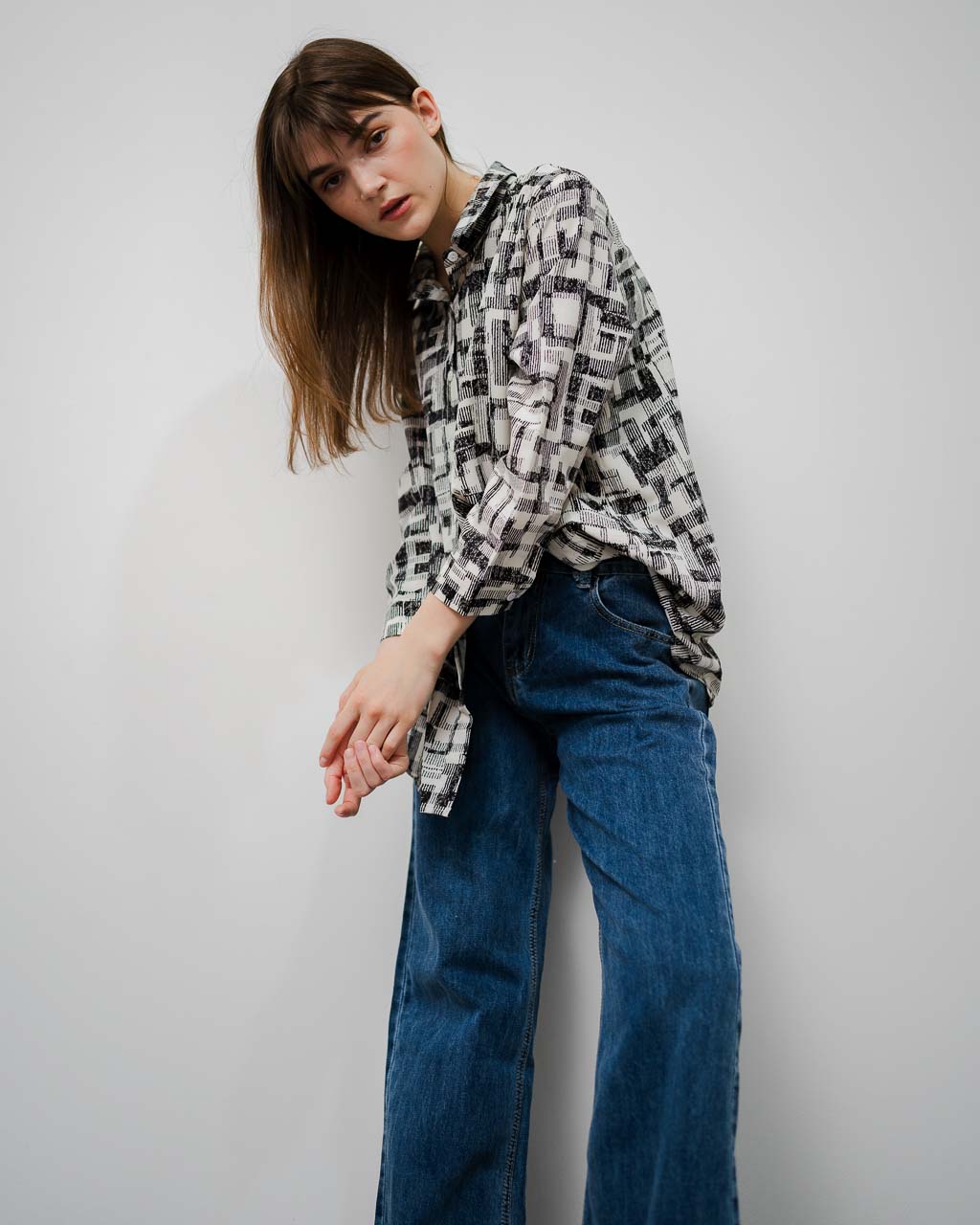 Levy Printed Oversized Shirt – Kemeja Wanita Korea- 188978