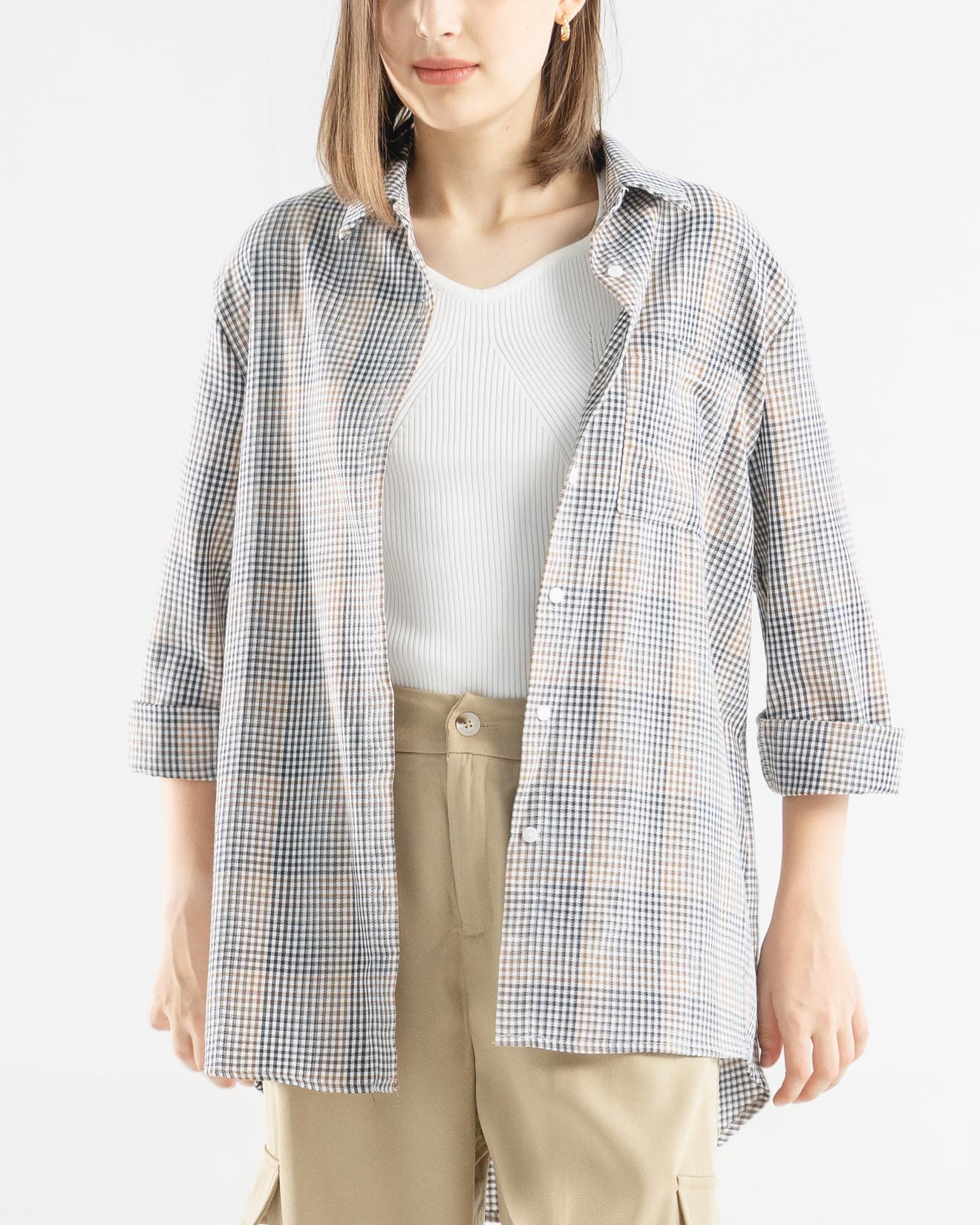 Anna Oversized Gingham Brown Shirt - Kemeja Wanita Lengan Panjang - 188900