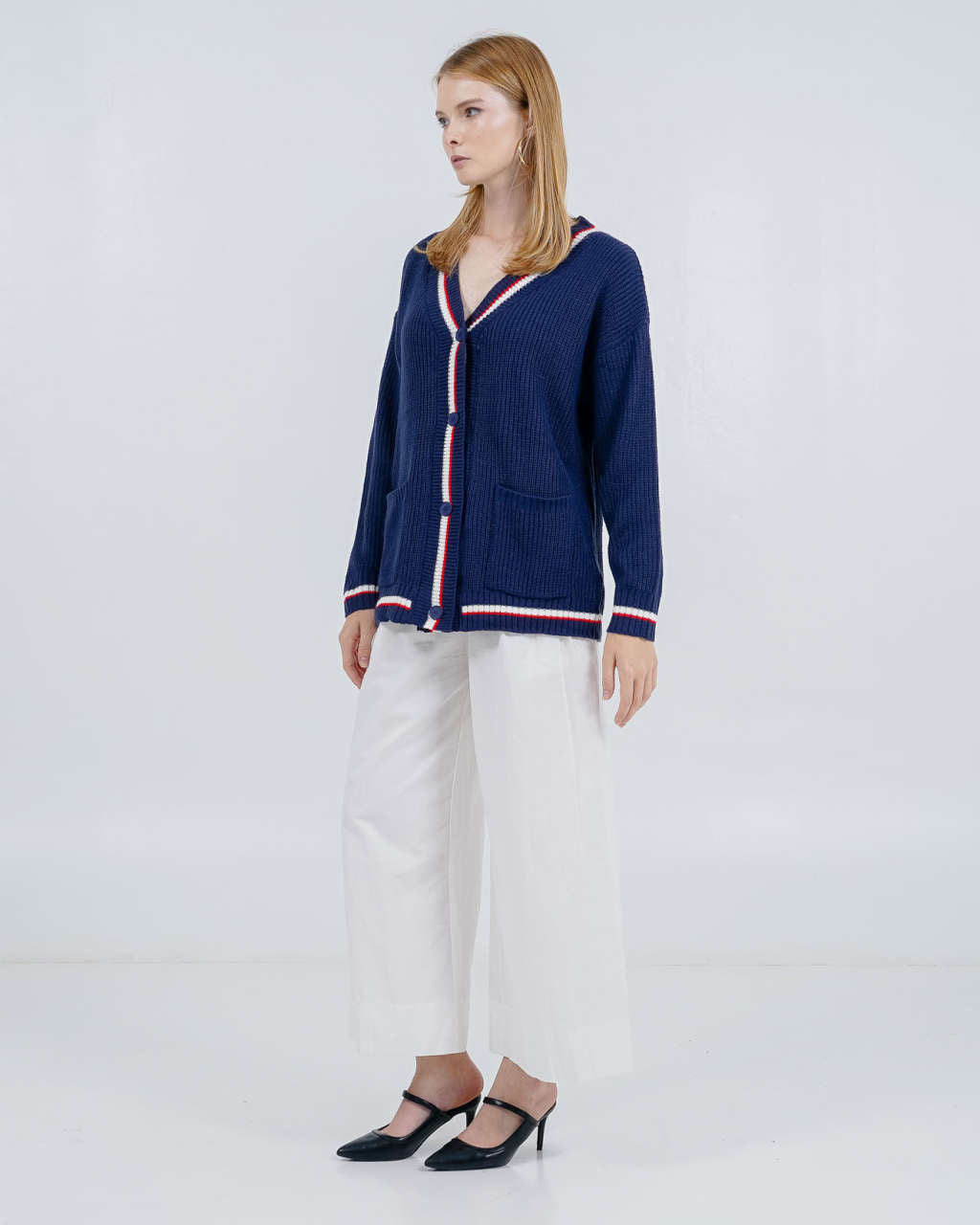 Anika Oversized Knit Navy Cardigan – Outer Wanita Casual Kekinian