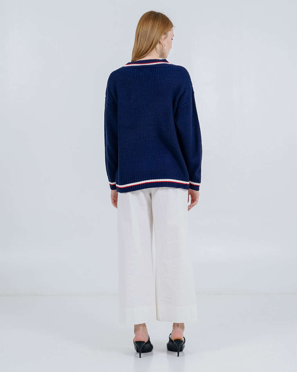 Anika Oversized Knit Navy Cardigan – Outer Wanita Casual Kekinian
