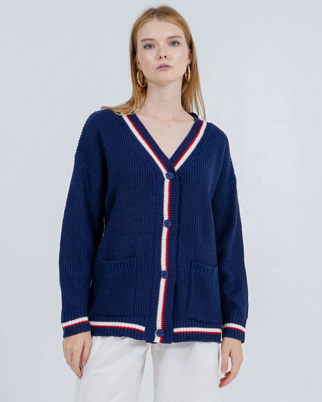 Anika Oversized Knit Navy Cardigan – Outer Wanita Casual Kekinian