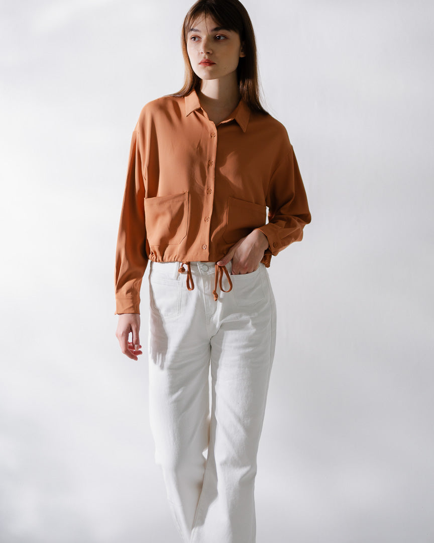 Charlie Cropped Dusty Rose Shirt – Atasan Wanita Lengan Panjang -189236