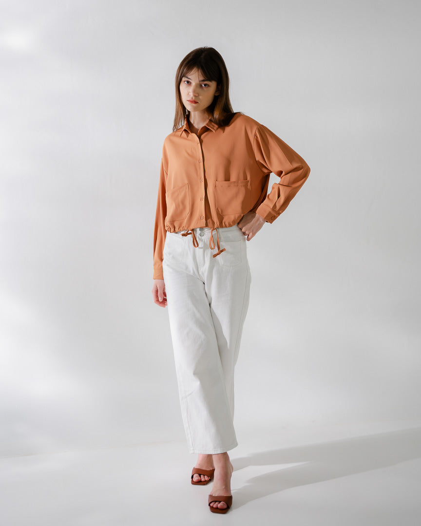 Charlie Cropped Dusty Rose Shirt – Atasan Wanita Lengan Panjang -189236
