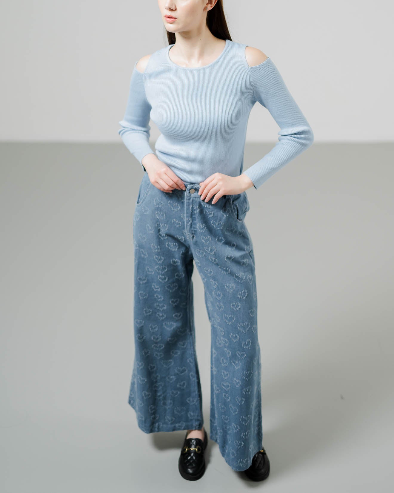 Aeros Cut-Out Knit Blue Top- Atasan Wanita Rajut Lengan Panjang - 189431