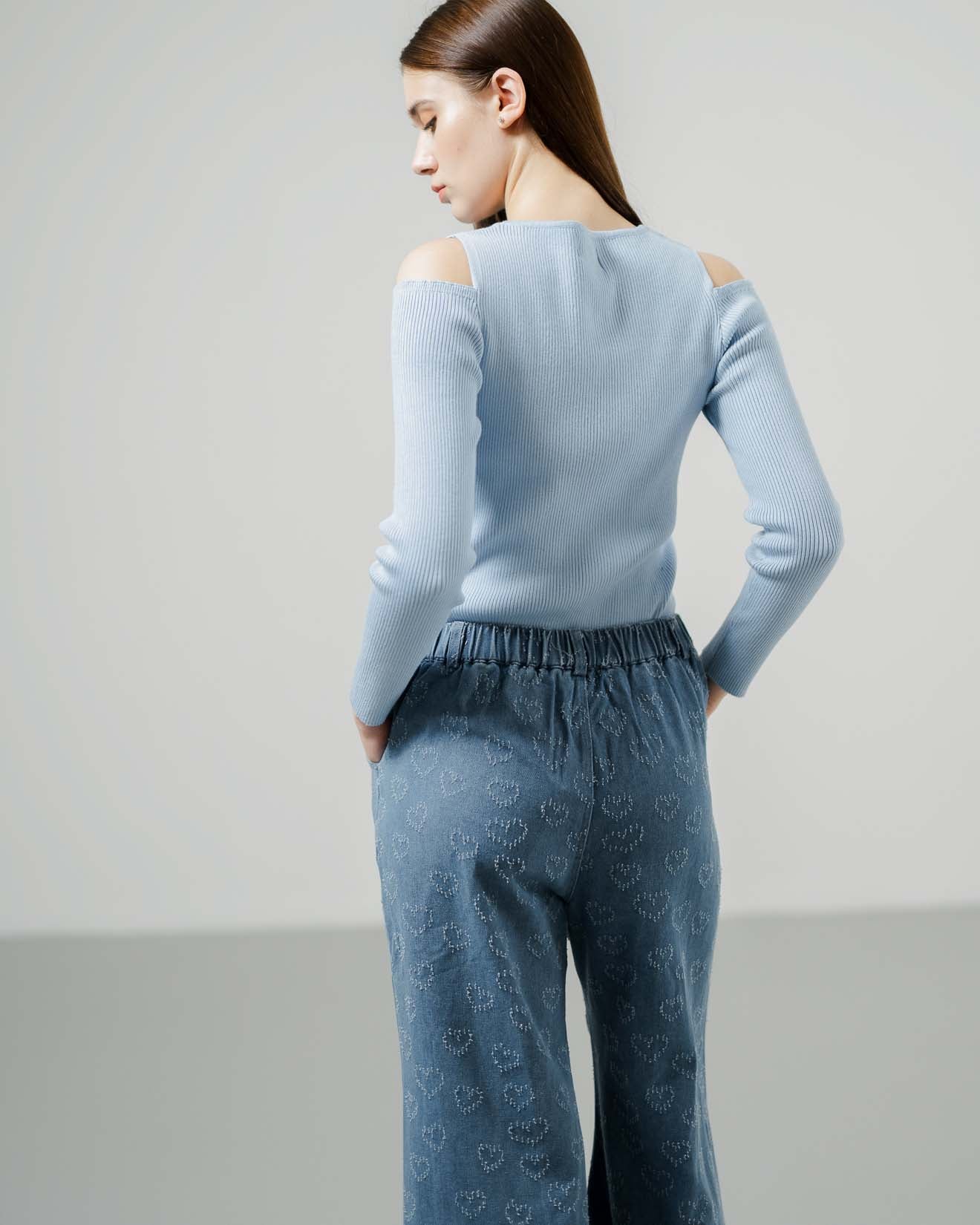 Aeros Cut-Out Knit Blue Top- Atasan Wanita Rajut Lengan Panjang - 189431