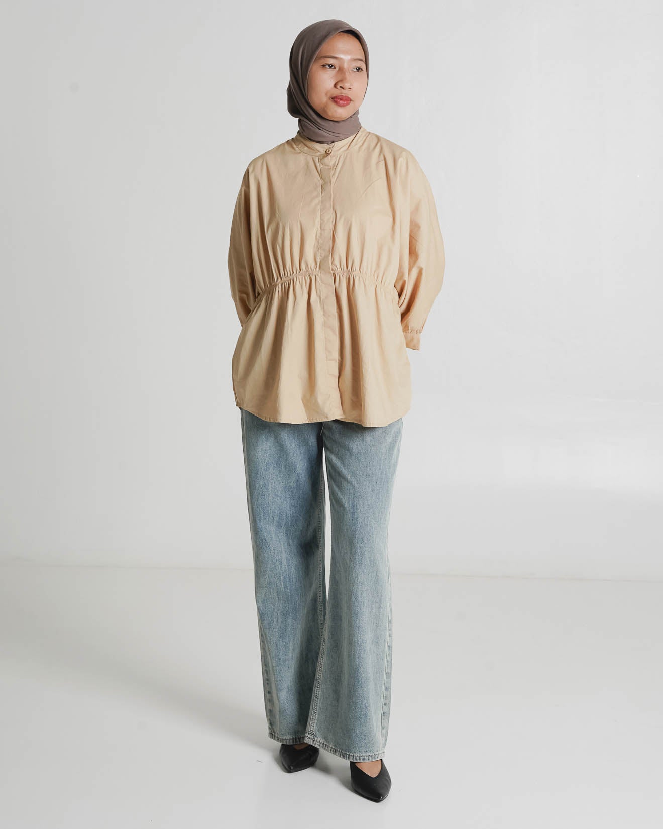 Ginera Top Brown - Atasan Wanita Lengan Panjang Hijab Friendly