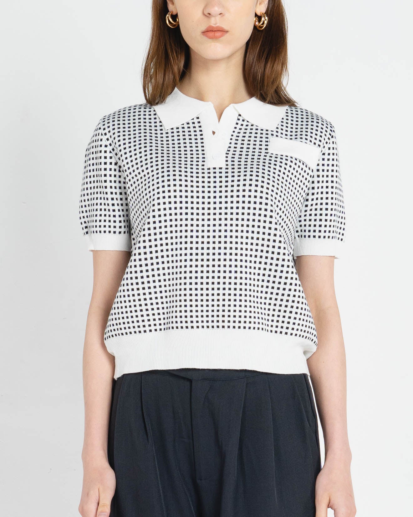 Eris Pattern Knit Black Top – Atasan Casual Wanita - 188361