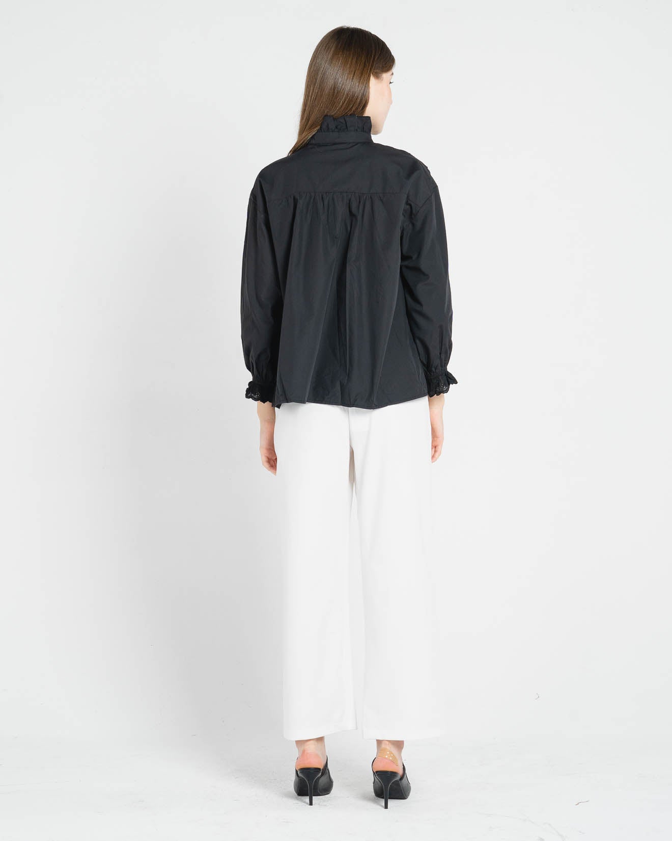Lena Ruffle Black Blouse – Atasan Casual Wanita - 188965