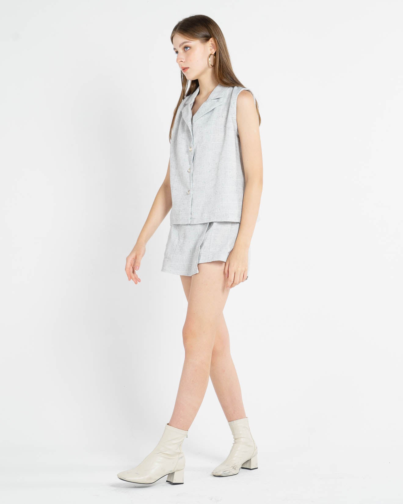 Devina Tweed Grey Vest – Atasan Casual Wanita - 188610