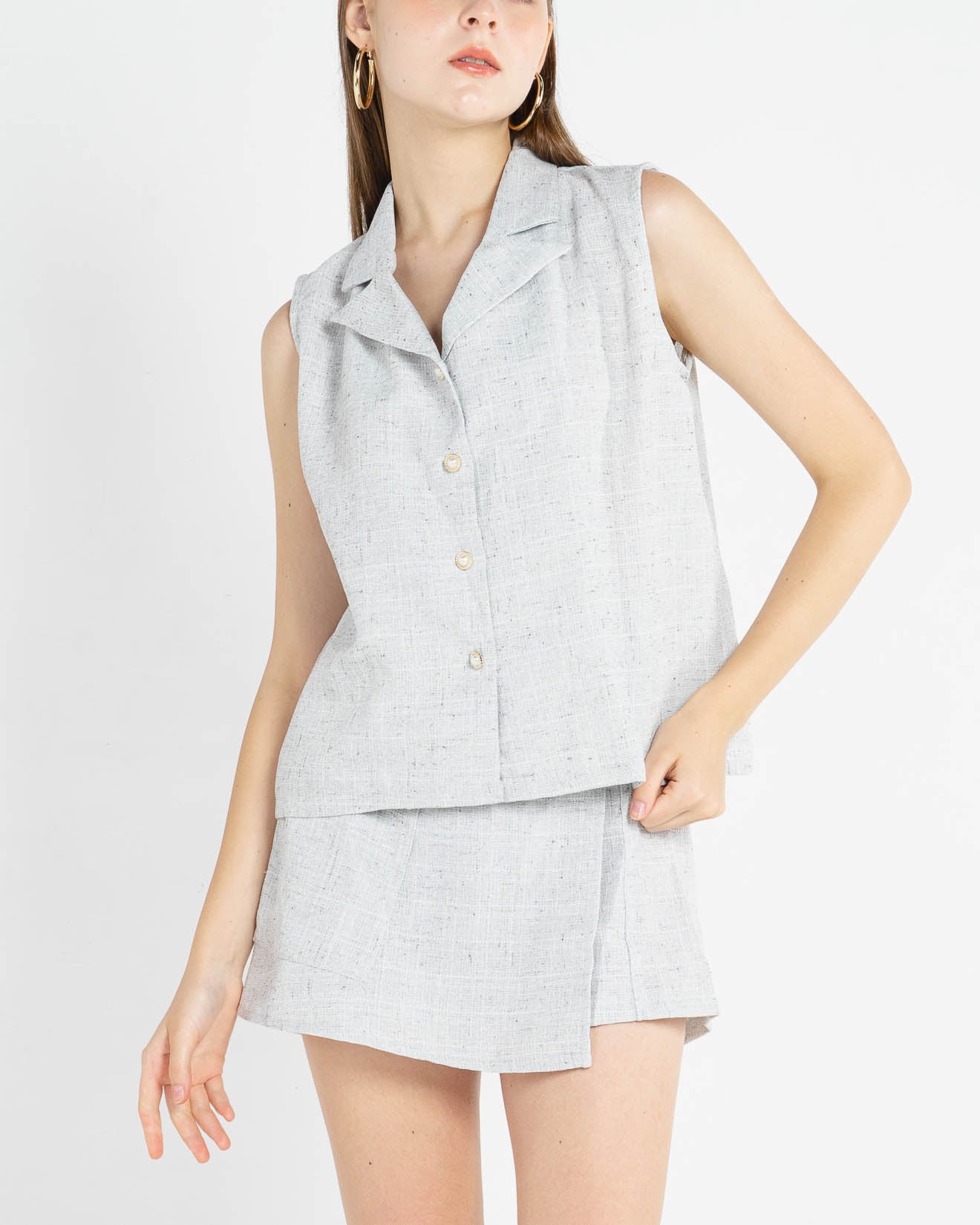 Devina Tweed Grey Vest – Atasan Casual Wanita - 188610
