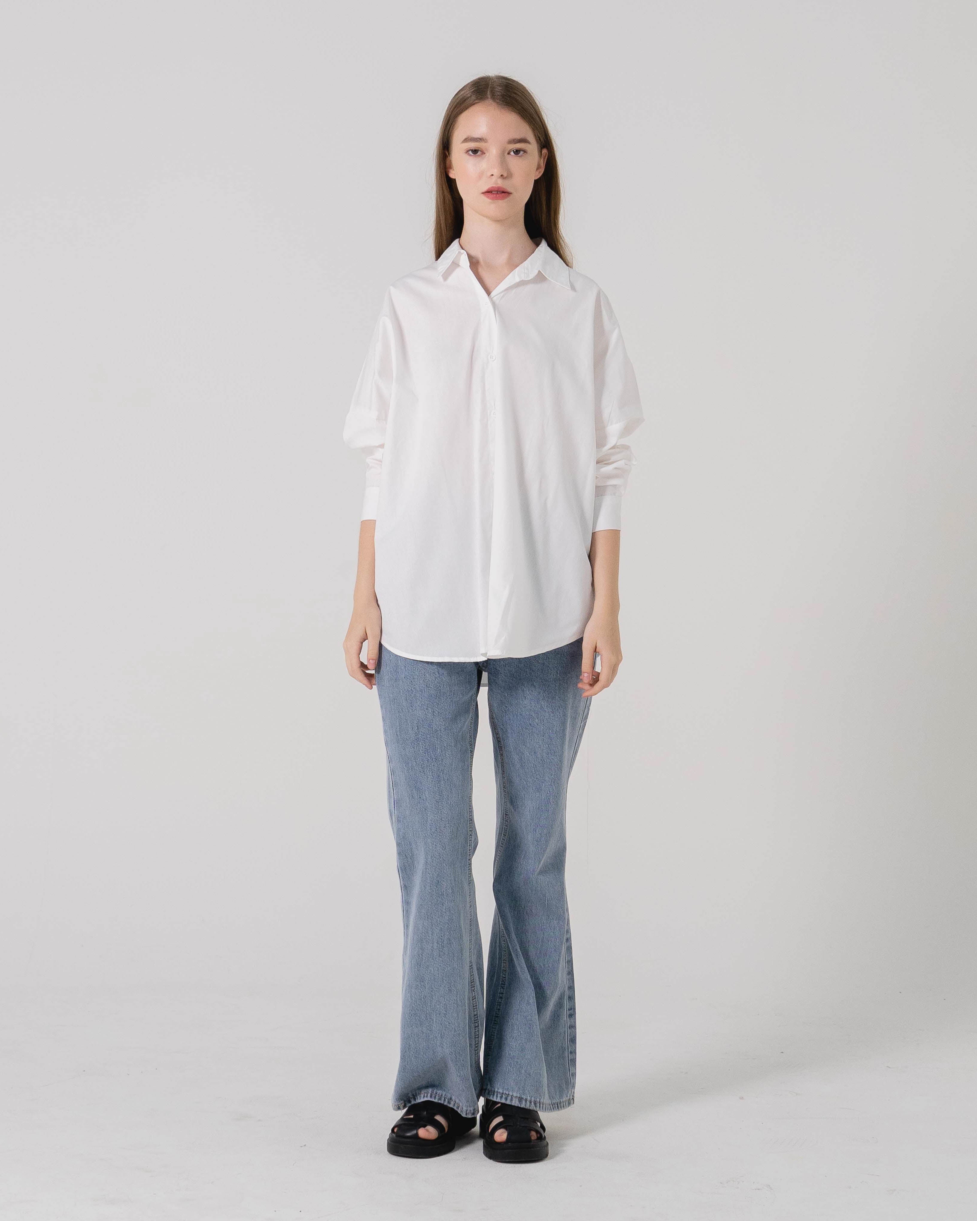 Dayle Ruffle Back White Shirt - Baju Atasan Lengan Panjang