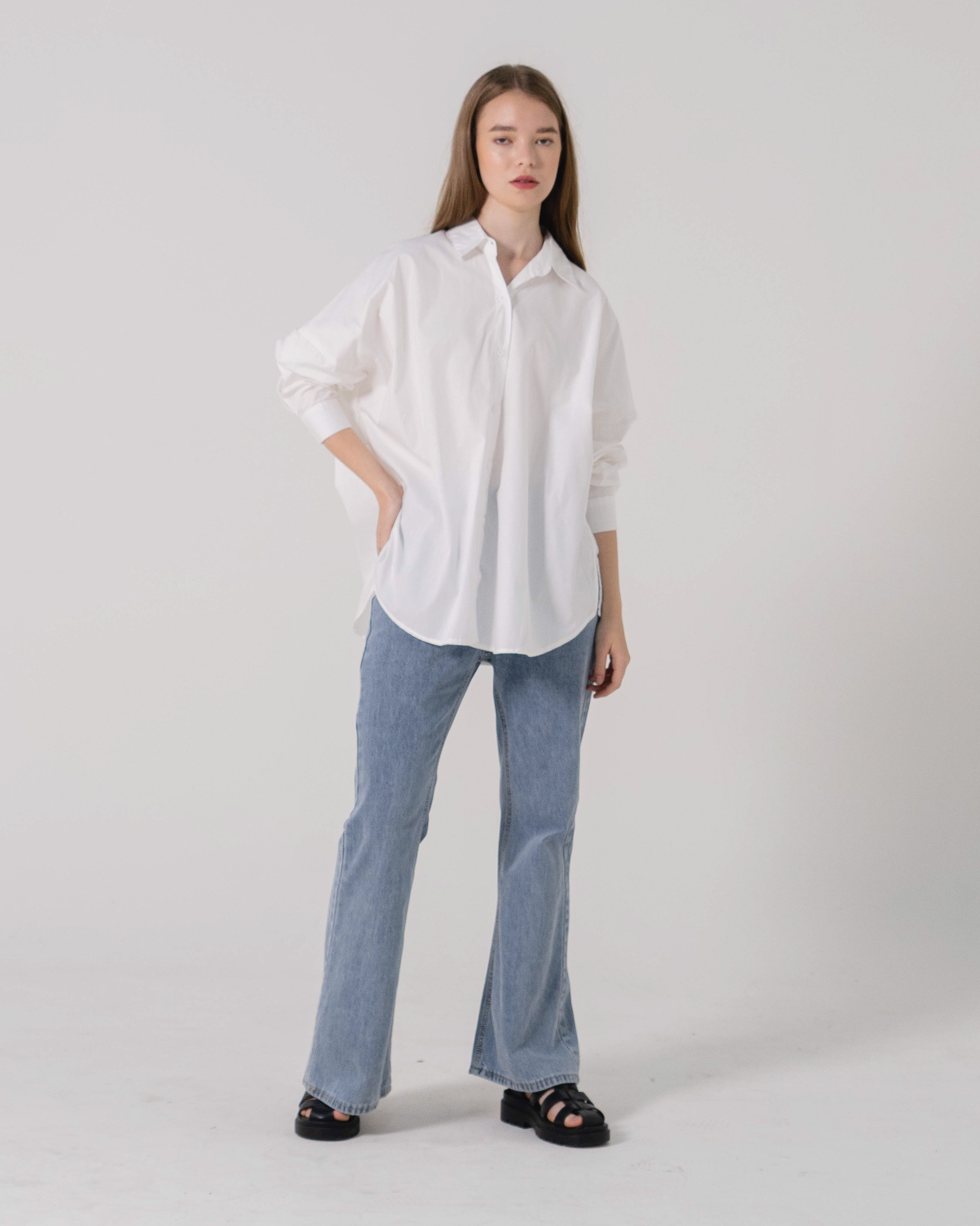 Dayle Ruffle Back White Shirt - Baju Atasan Lengan Panjang