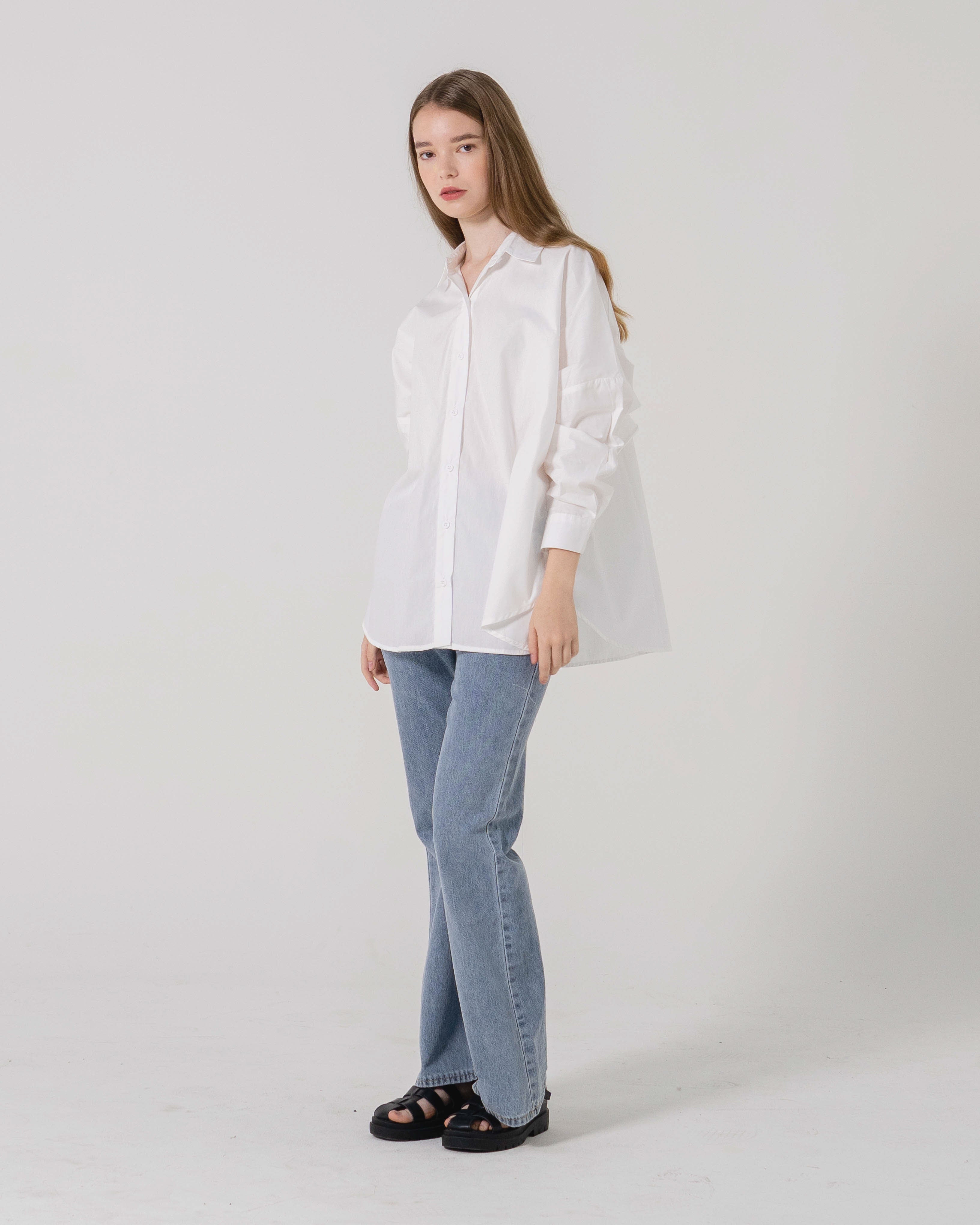 Dayle Ruffle Back White Shirt - Baju Atasan Lengan Panjang