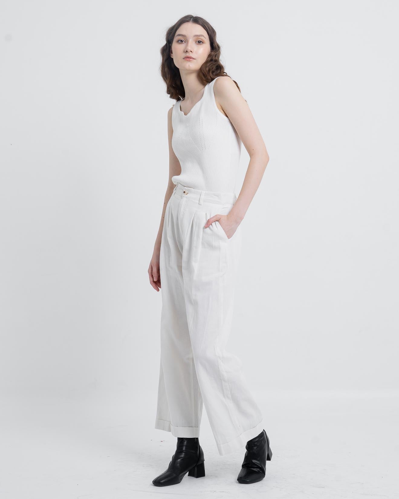 Leon High Waist Wide White Pants – 288925