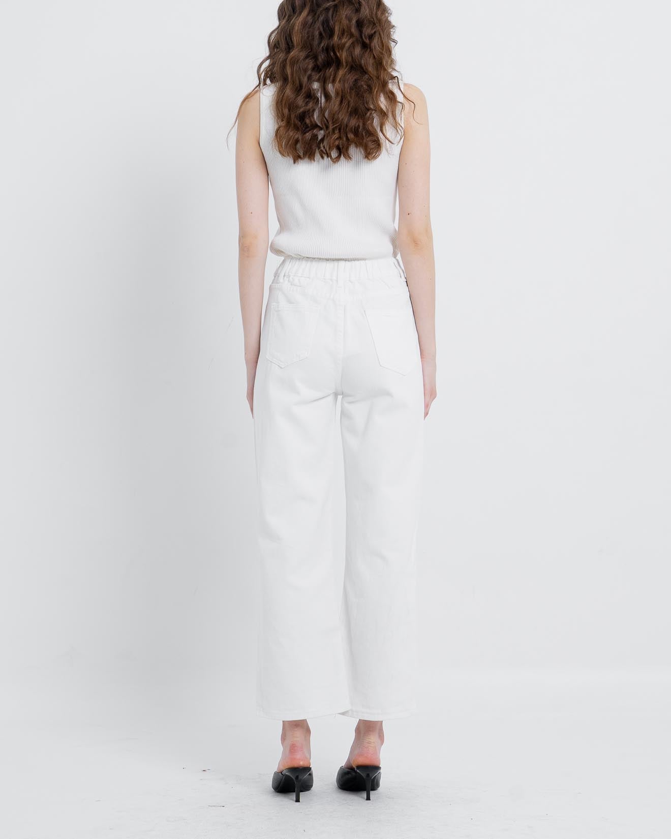 Ello Wide Leg Pants White Denim - Celana Casual - 289804
