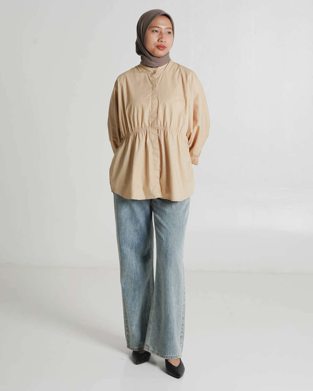 Ginera Top Brown - Atasan Wanita Lengan Panjang Hijab Friendly