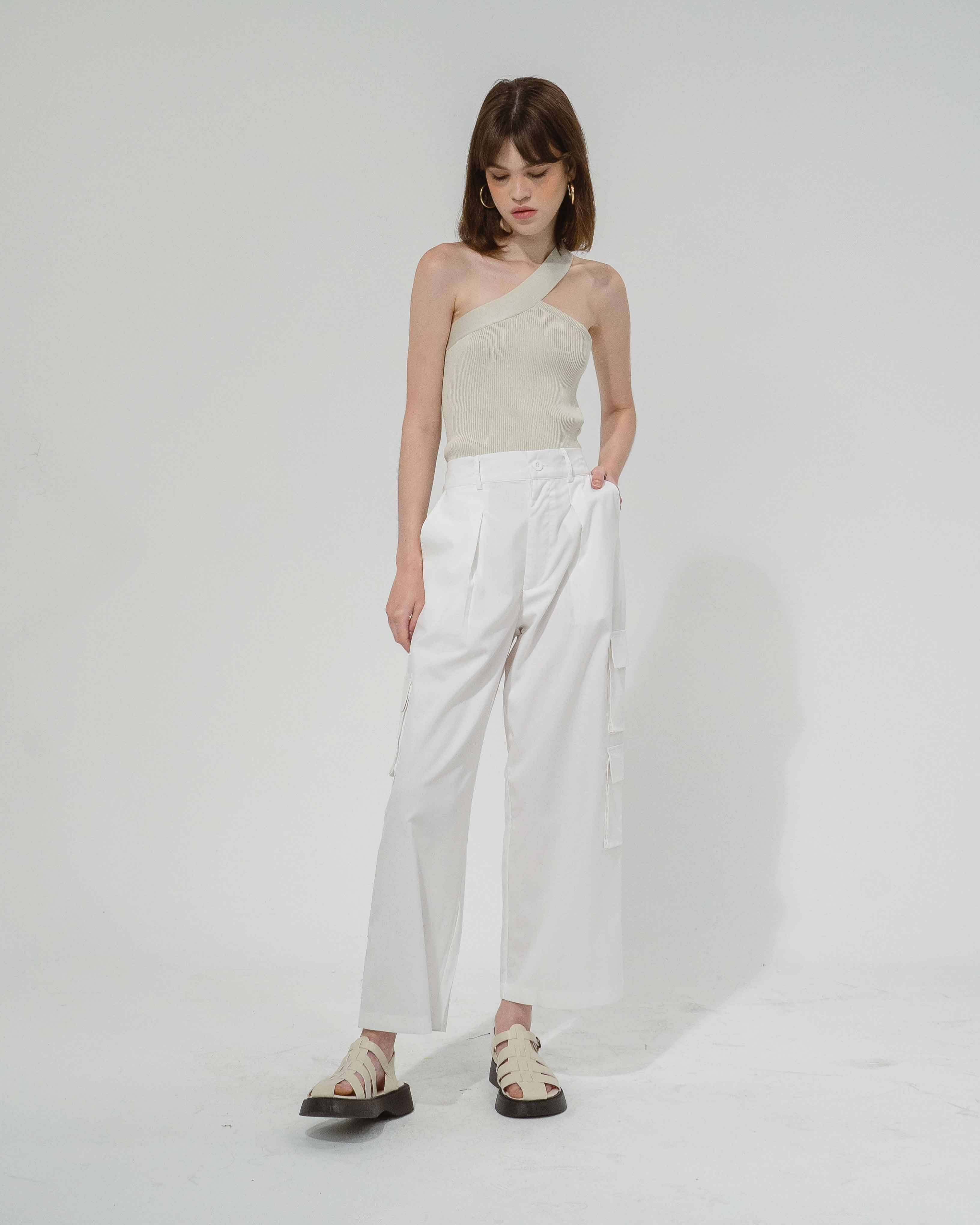 Emsley Cross One Shoulder Ivory Tank Top - 185361