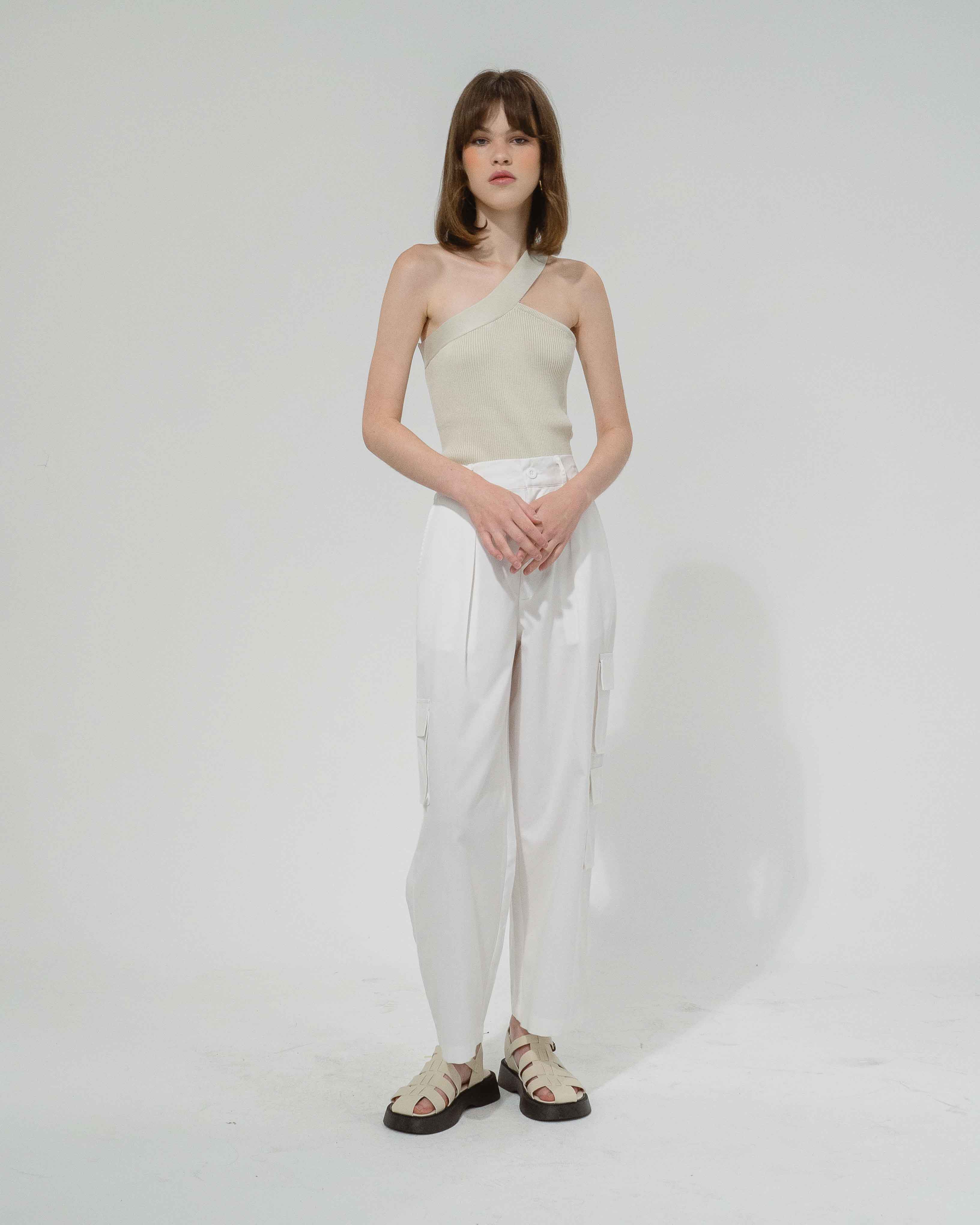 Emsley Cross One Shoulder Ivory Tank Top - 185361