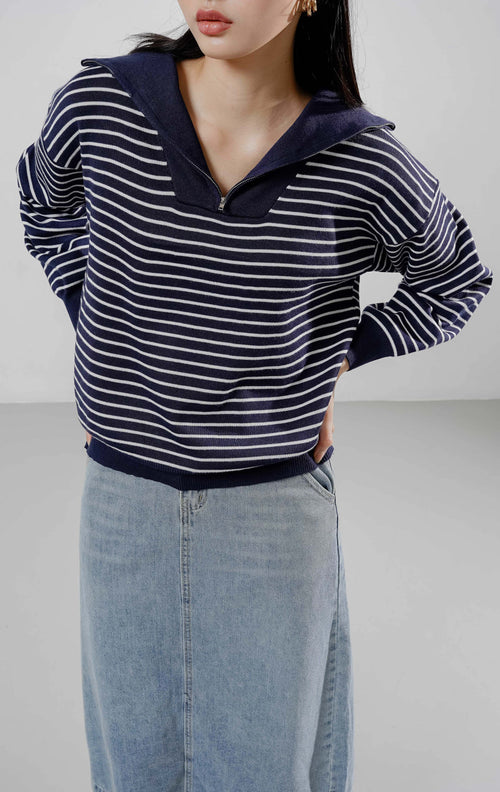 Yeona Sweater Navy Striped