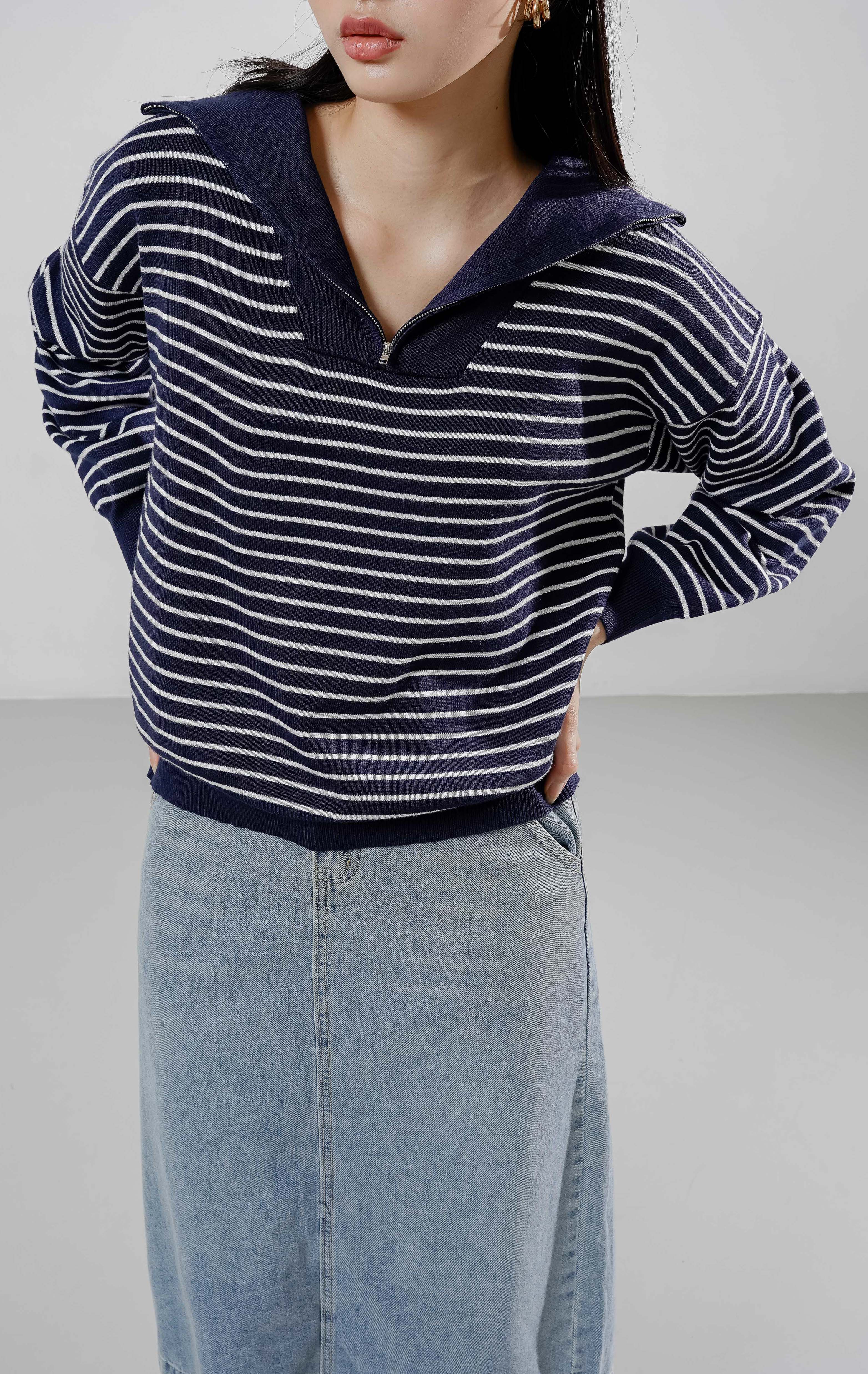 Yeona Sweater Navy Striped