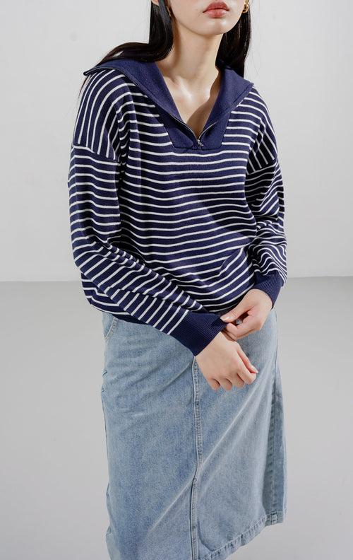 Yeona Sweater Navy Striped