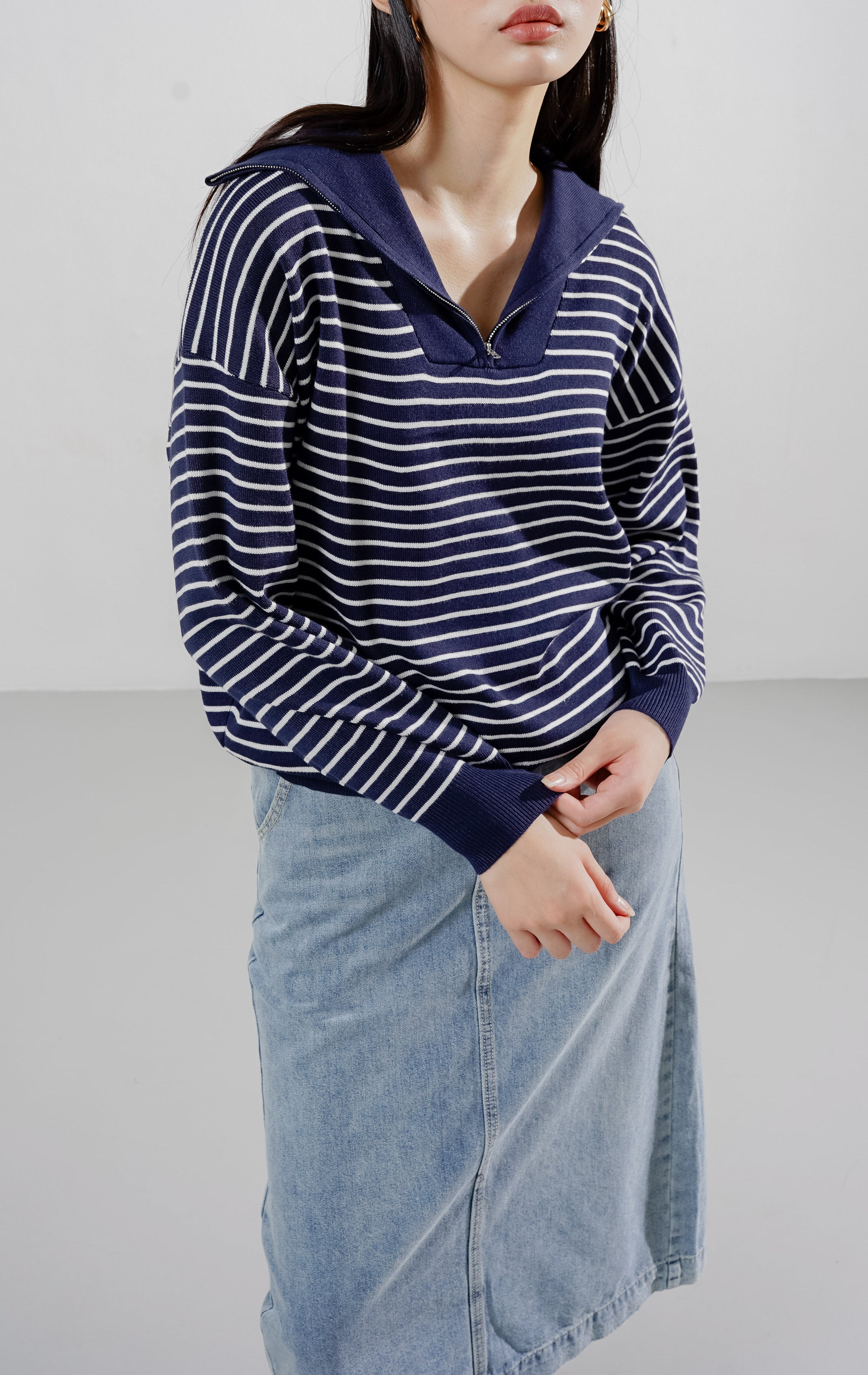 Yeona Sweater Navy Striped