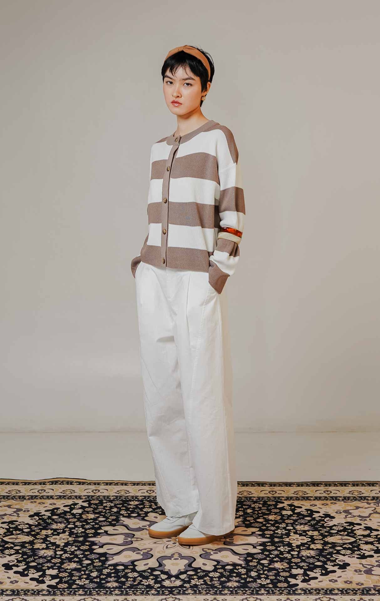 Theony Knit Cardigan Taupe Striped