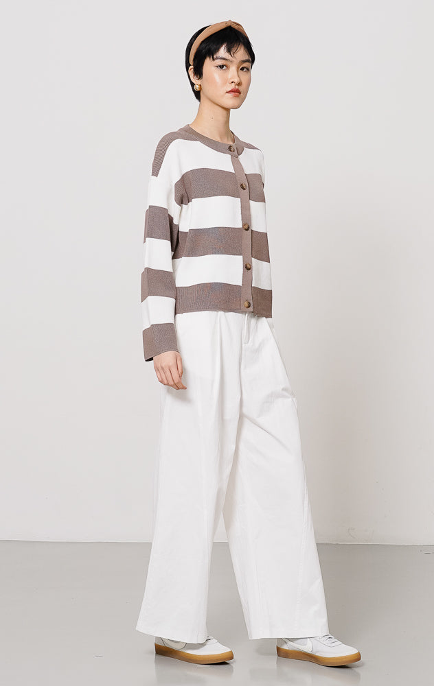 Theony Knit Cardigan Taupe Striped