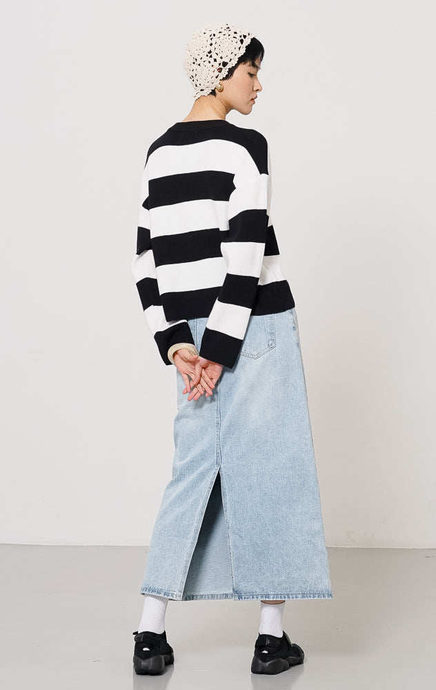 Theony Knit Cardigan Black Striped