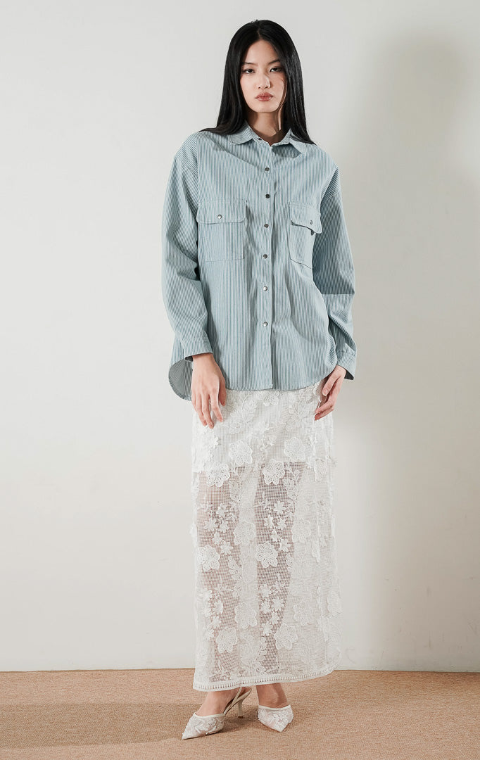 Adriana Top Light Denim Stripe