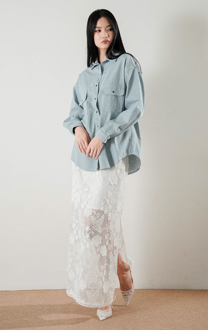 Adriana Top Light Denim Stripe