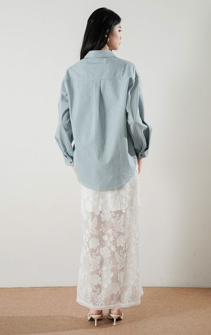 Adriana Top Light Denim Stripe