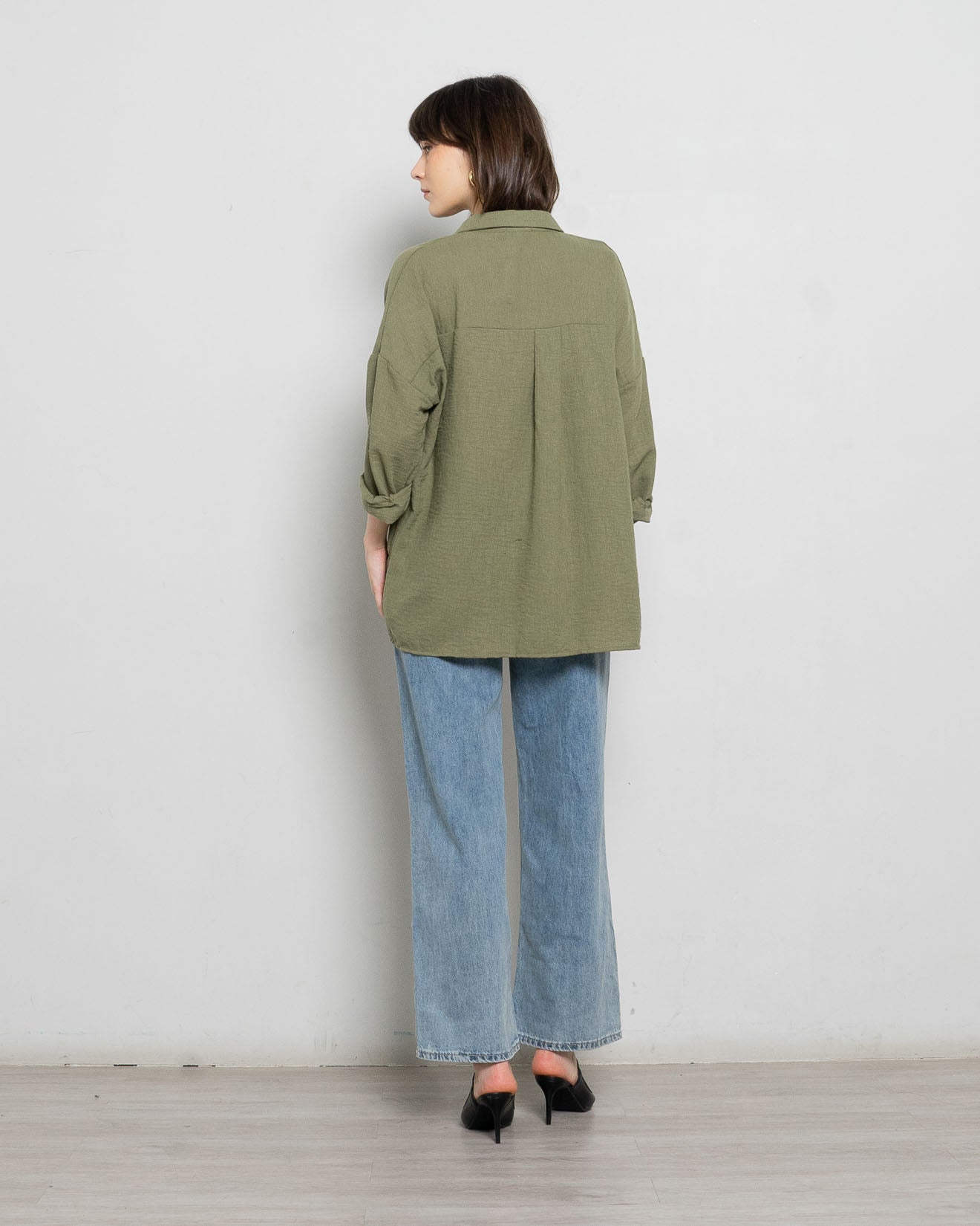 Xyra Oversized Linen Green Army Shirt – 186313