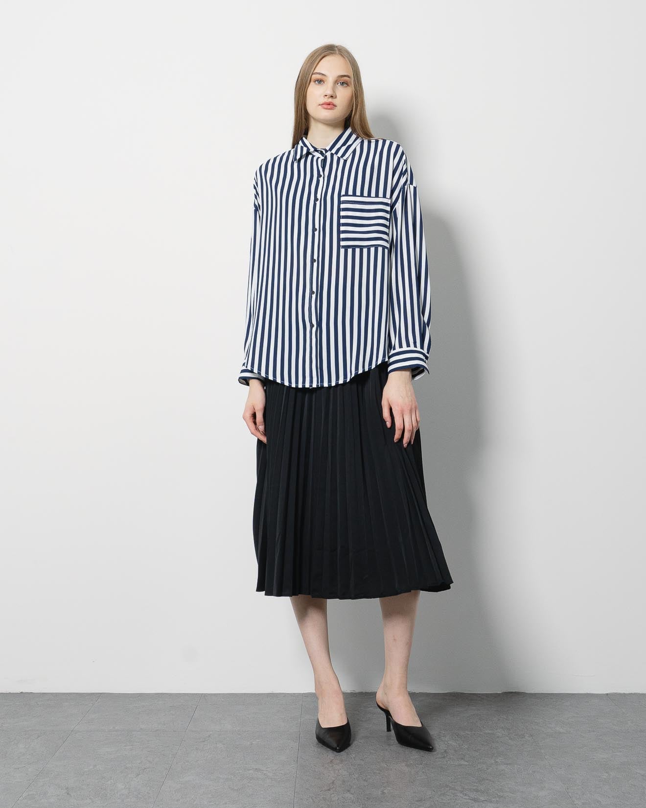 Sully Oversized Navy Stripe Shirt- 186409