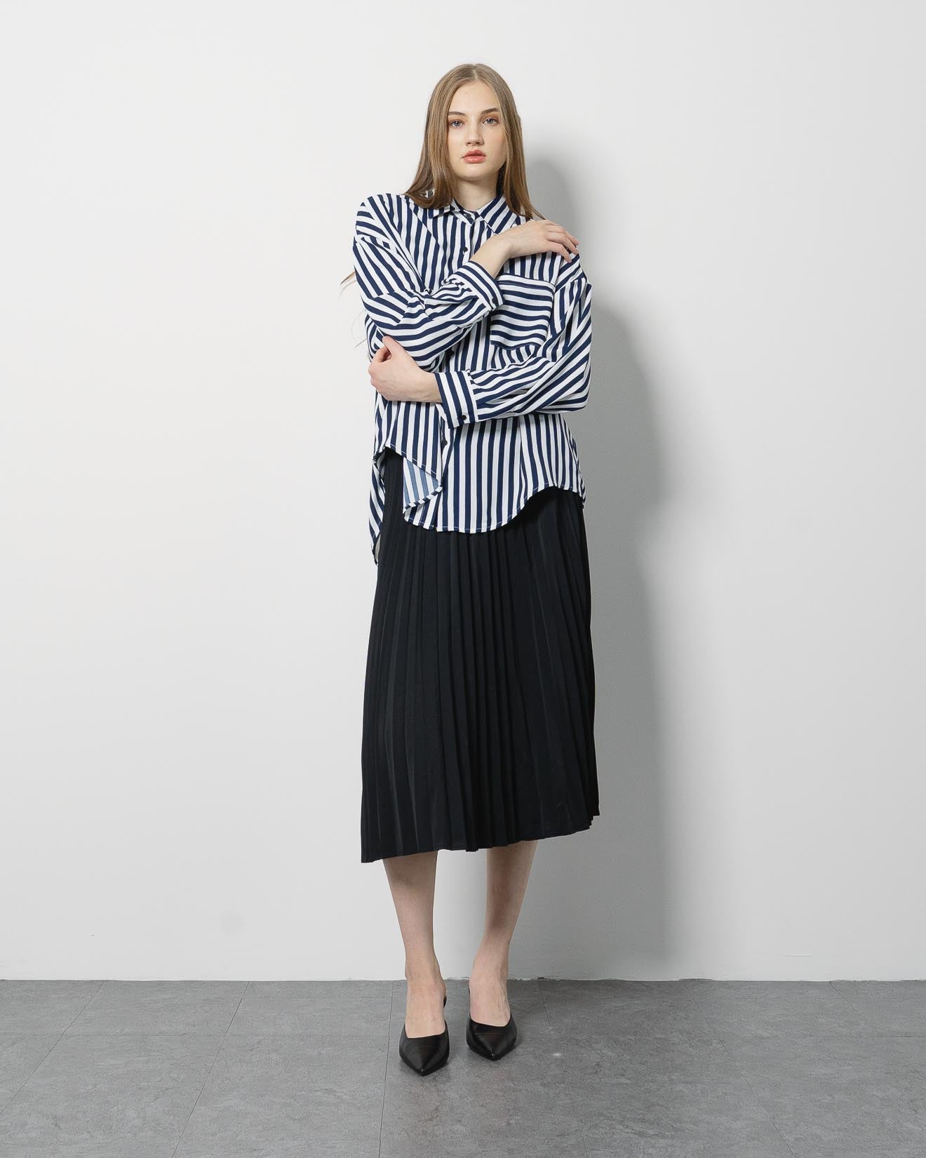 Sully Oversized Navy Stripe Shirt- 186409