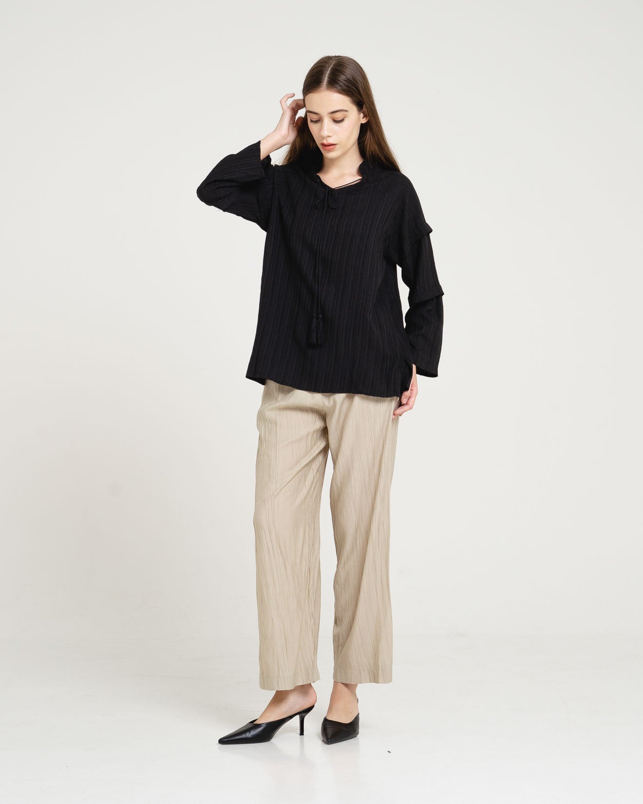 Valeria Textured Black Blouse – 186909