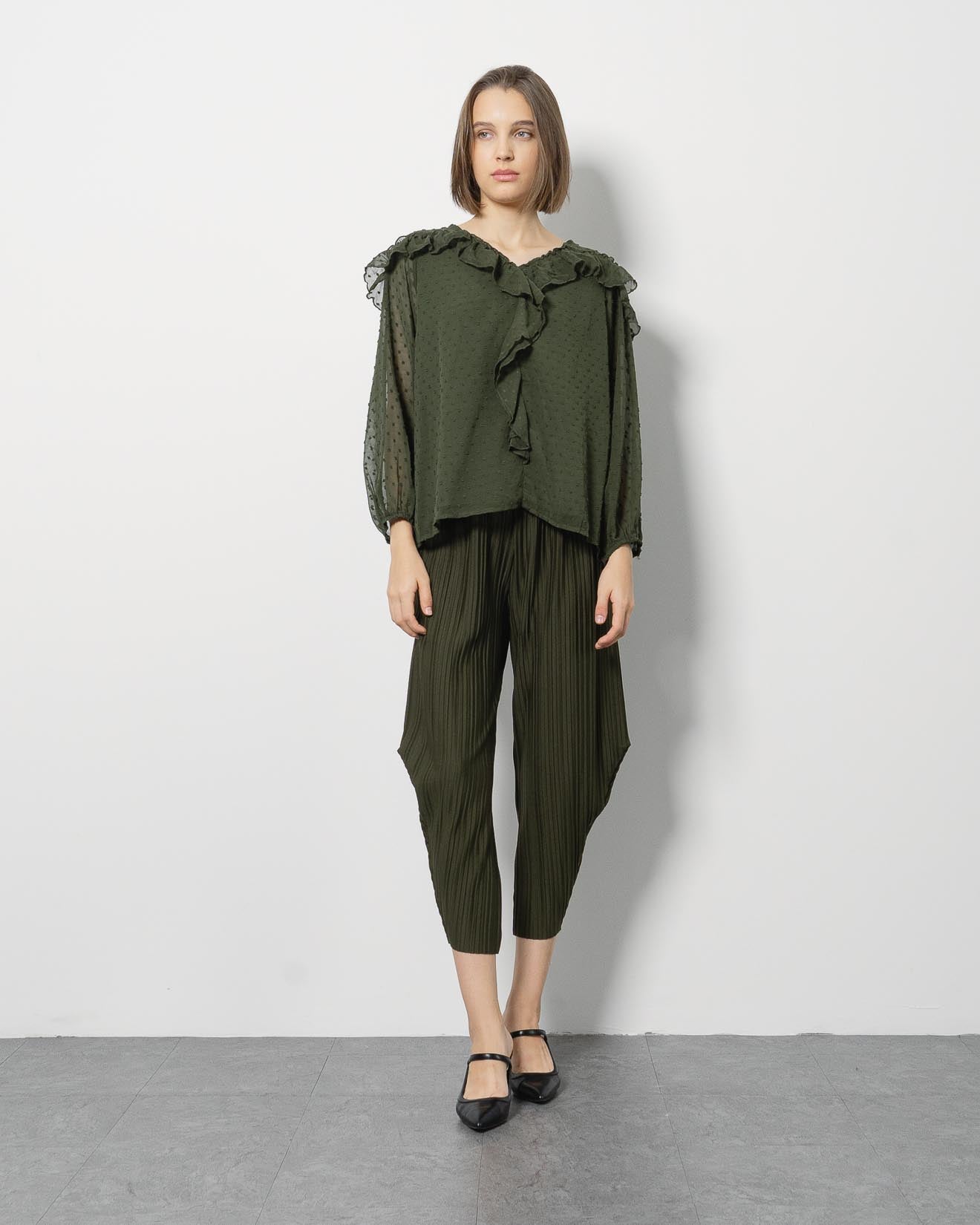 Linda Army Dot Textured Blouse – 186983