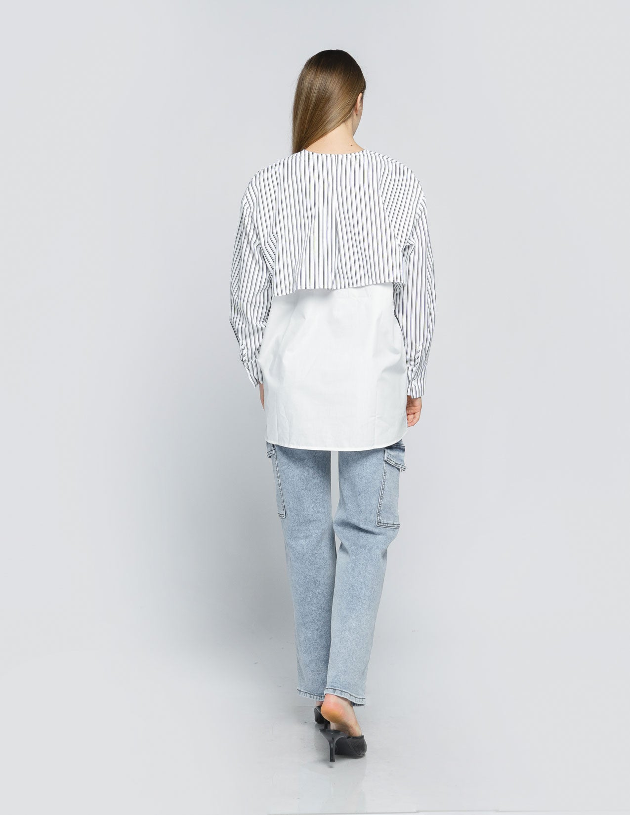 Malene Stripped Combination White Shirt - 187208